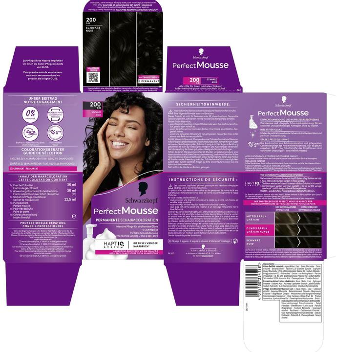 Actual product image Schwarzkopf Perfect Mousse Schaumcoloration (200 Black)