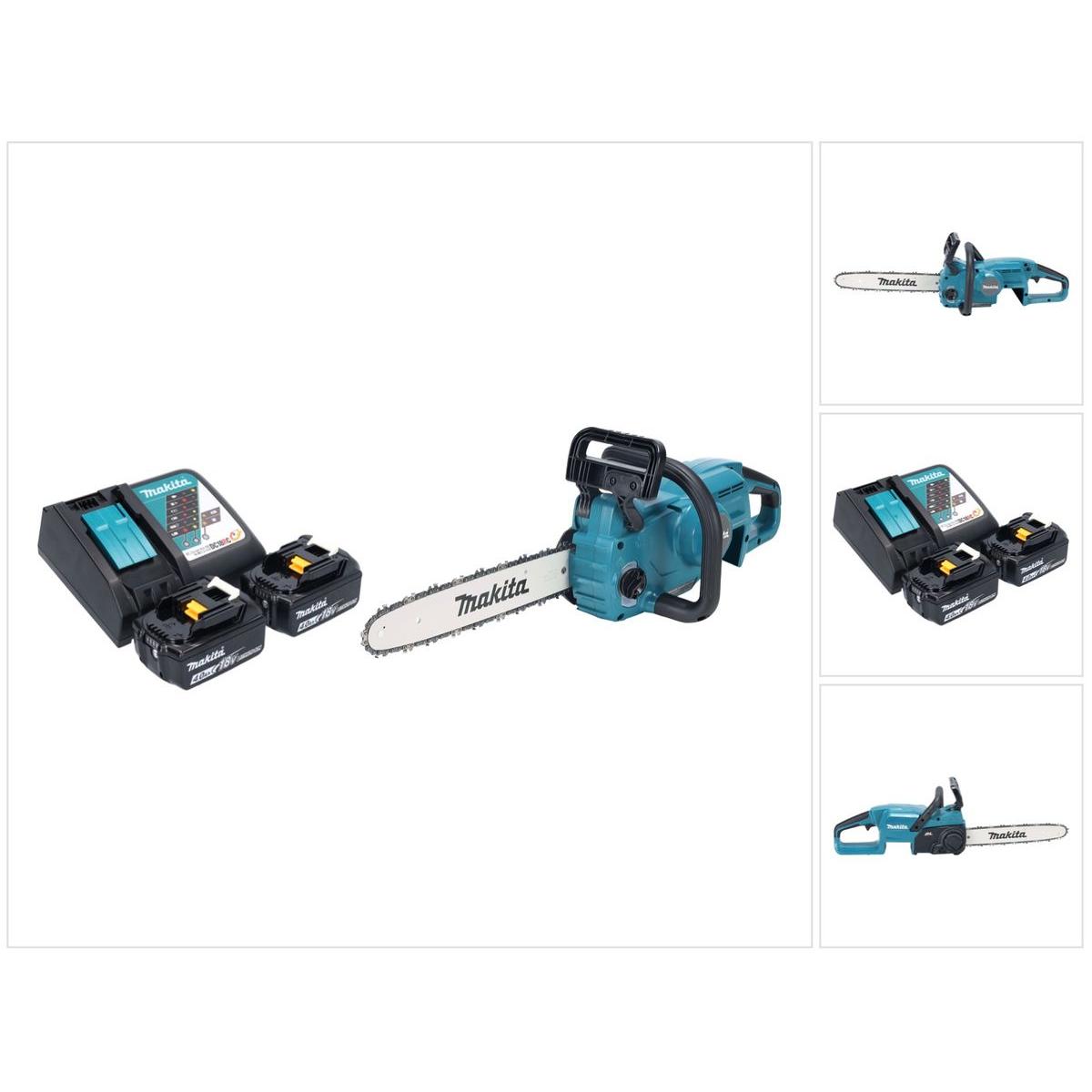 Makita, Kettensäge, DUC 357 RM2X2 Akku Kettensäge 18 V 35 cm 7,7 m/s Brushless + 2x Akku 4,0 Ah + Ladegerät (Akku Ketten...