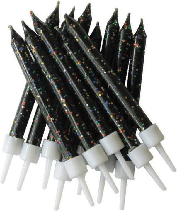 Produktbild Creative Party Schwarze Glitterkerzen (12 x)