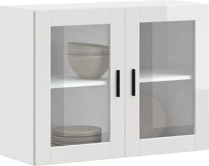 Image du produit VidaXL Armoire suspendue de cuisine avec porte en verre Porto blanc brillant Armoire murale de cuisine (80 x 31 x 60 cm)