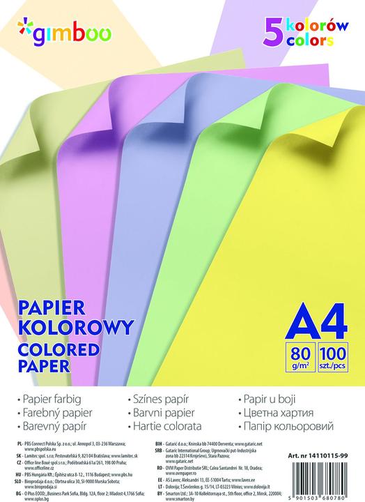Produktbild Gimboo Farbpapier, a4, 100 blatt, 80 g/m?, 5 pastellfarben (80 g/m², 100x)