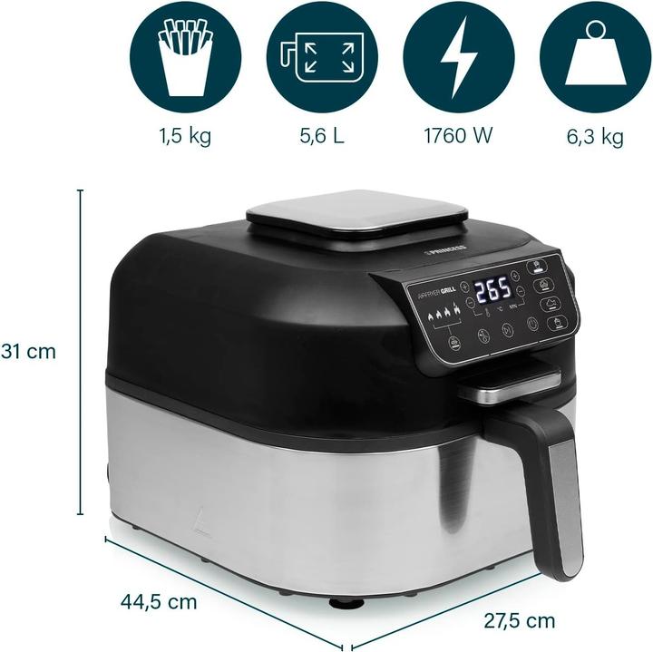 Productafbeelding Princess 01.182092.01.001 Airfryer Grill- 2 in 1- tempratuurmeter - 5,6 liter - 4 voorgeprogrammeerd