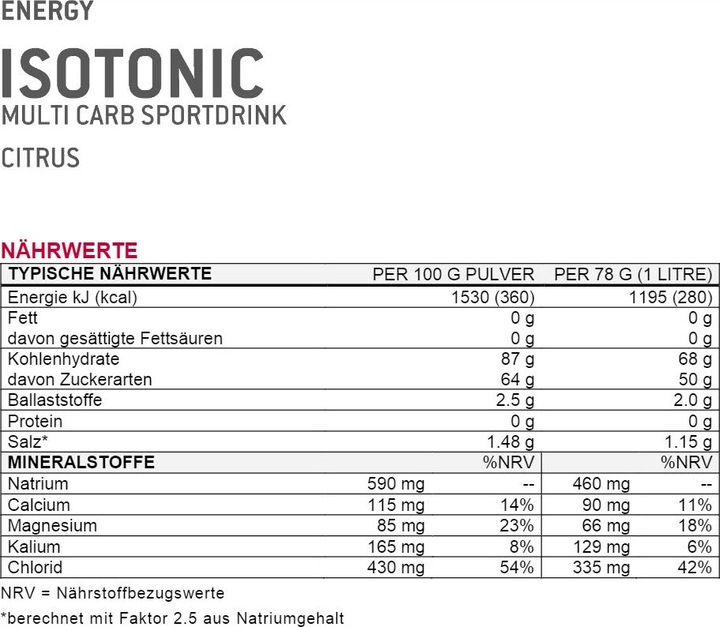 Valori nutrizionali e ingredienti Sponser Isotonico (Multifrutto, 1 pz., 1103 g)