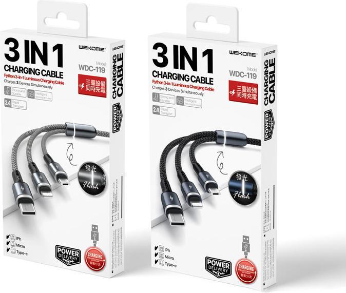 Actual product image Wekome USB 3in1 cable PD 1.2m fast charging (1.20 m)