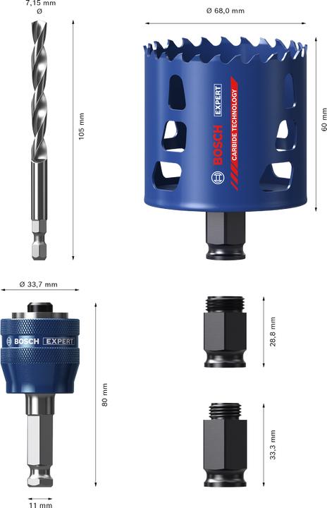 Image du produit Bosch Professional Zubehör Bosch Blau Zubehör 2608901910 EXPERT Power-Change Lochsäge Multi Material 51mm Starter Kit (51 millimètres)