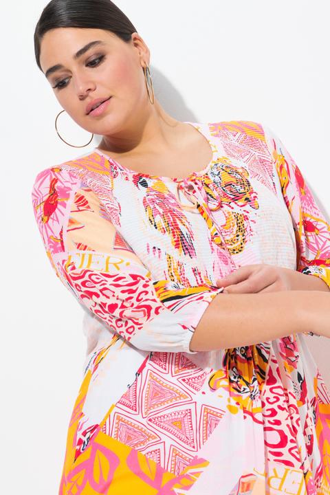 Produktbild Ulla Popken Smok-Bluse, Patchdruck, A-Linie, Rundhals, 3/4-Arm (54)