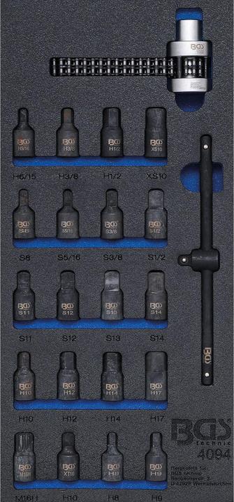 BGS Werkplaatswagen inzetstuk 1/3: oliepan inzetstukken / oliefilter kettingsleutel | 22 stuks. (22 x)