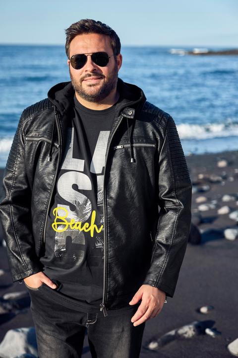Immagine prodotto Men+ Bikerjacke, Lederoptik, Jersey-Kapuze (L)