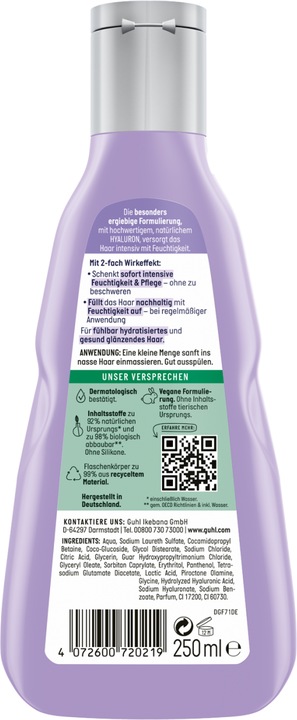 Produktbild Guhl Feuchtigkeits-Shampoo Hyaluron & Pflege (250 ml, Flüssiges Shampoo)