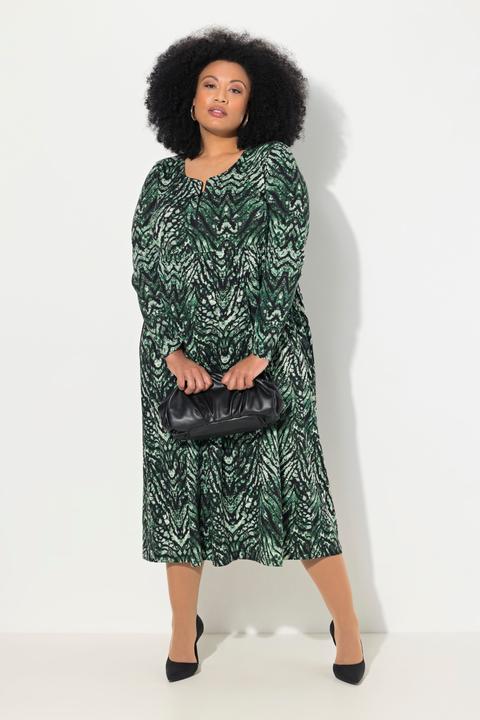 Image du produit Ulla Popken Robe en jersey motif peau de serpent, décolleté rond et manches longues, coupe évasée (62)