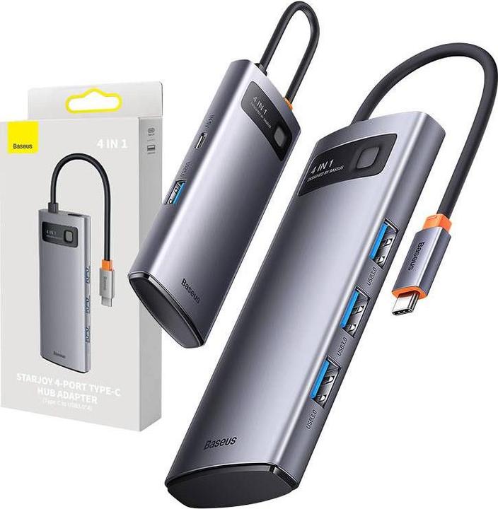 Actual product image Baseus Metal Gleam Series 4-in-1 Multifunctional Type-C HUB Docking Station GrayType-C to USB3.0*4 (USB-C, 4 Ports)