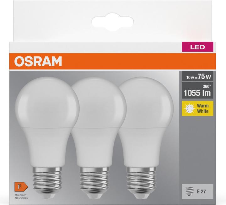 Image du produit Osram Led Base Classic A (E27, 10.50 W, 1055 lm, 3 x, F)