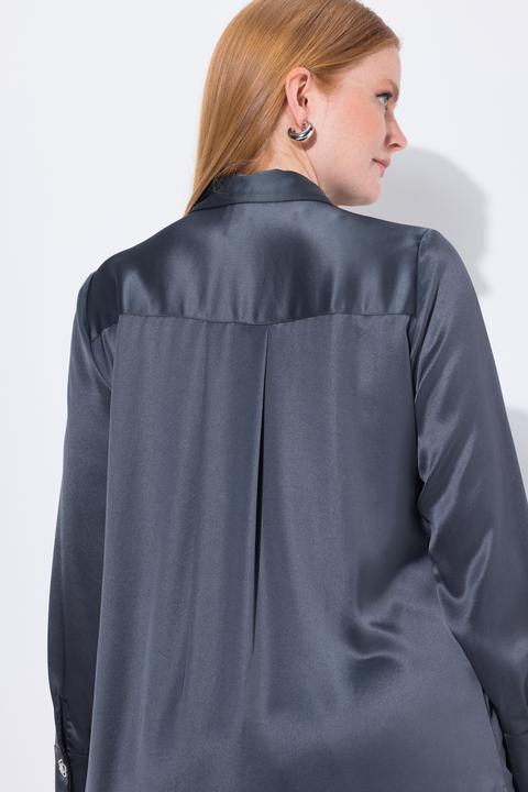 Actual product image Ulla Popken Satin Acetate Long Sleeve Button-Down Blouse (60)