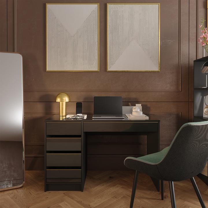 Actual product image Vicco Desk Sherry, Black high gloss/Gold, 55 x 120 cm with drawers (120 x 55 x 75 cm)