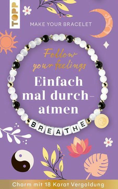 Follow your Feelings - Make your Bracelet - Breathe VE, 10 Exemplare (Elasticated yarn, Glass beads, Gold-plated charm)