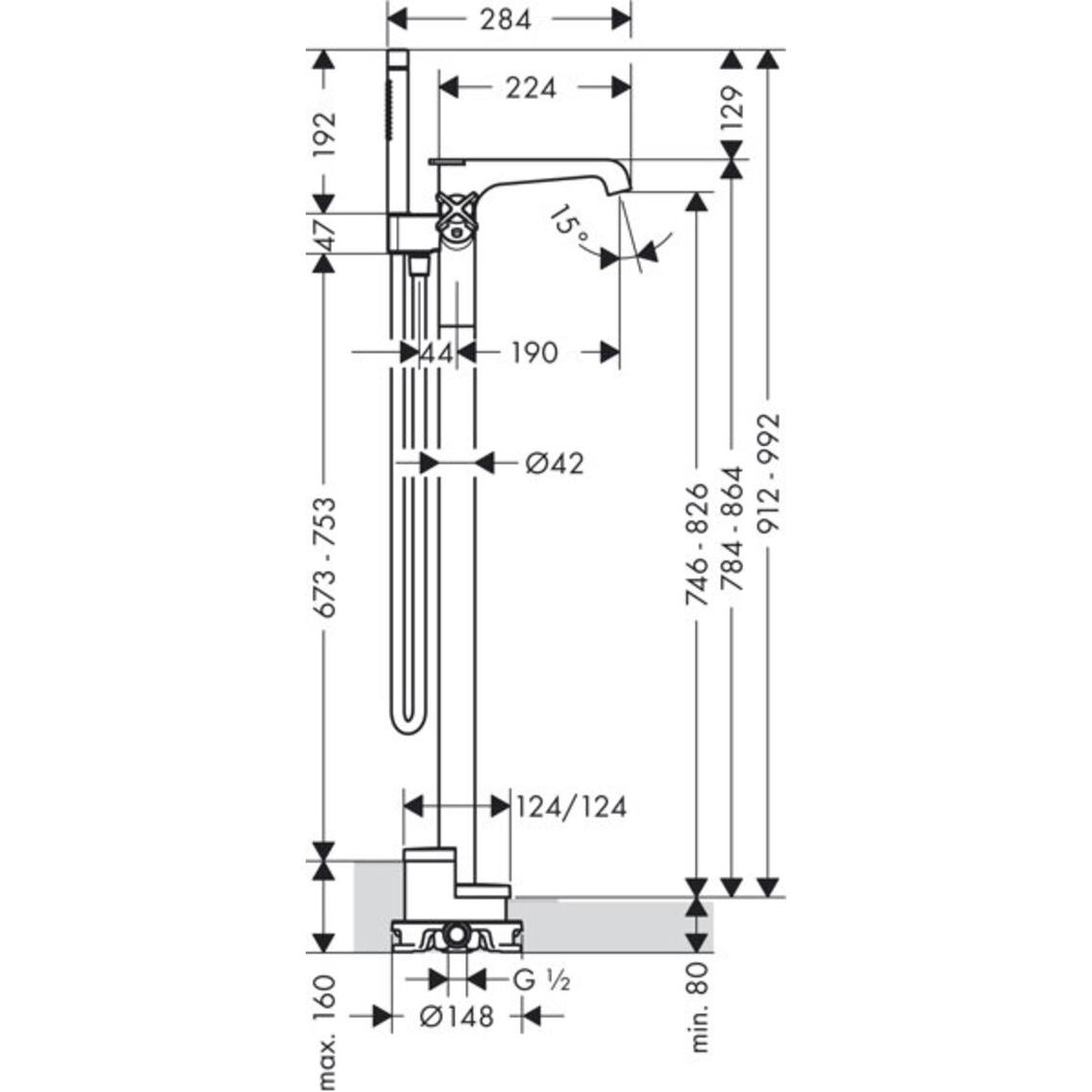 Thumbnail - Axor, Badarmatur, Wannenthermostat CITTERIO E DN 15, bodenstehend chrom