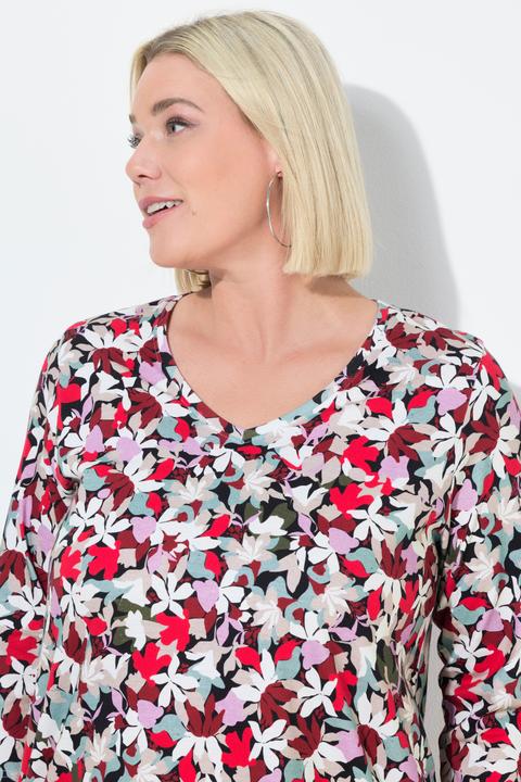 Produktbild Ulla Popken Longshirt, Blüten, A-Linie, V-Ausschnitt, 3/4-Arm (58)