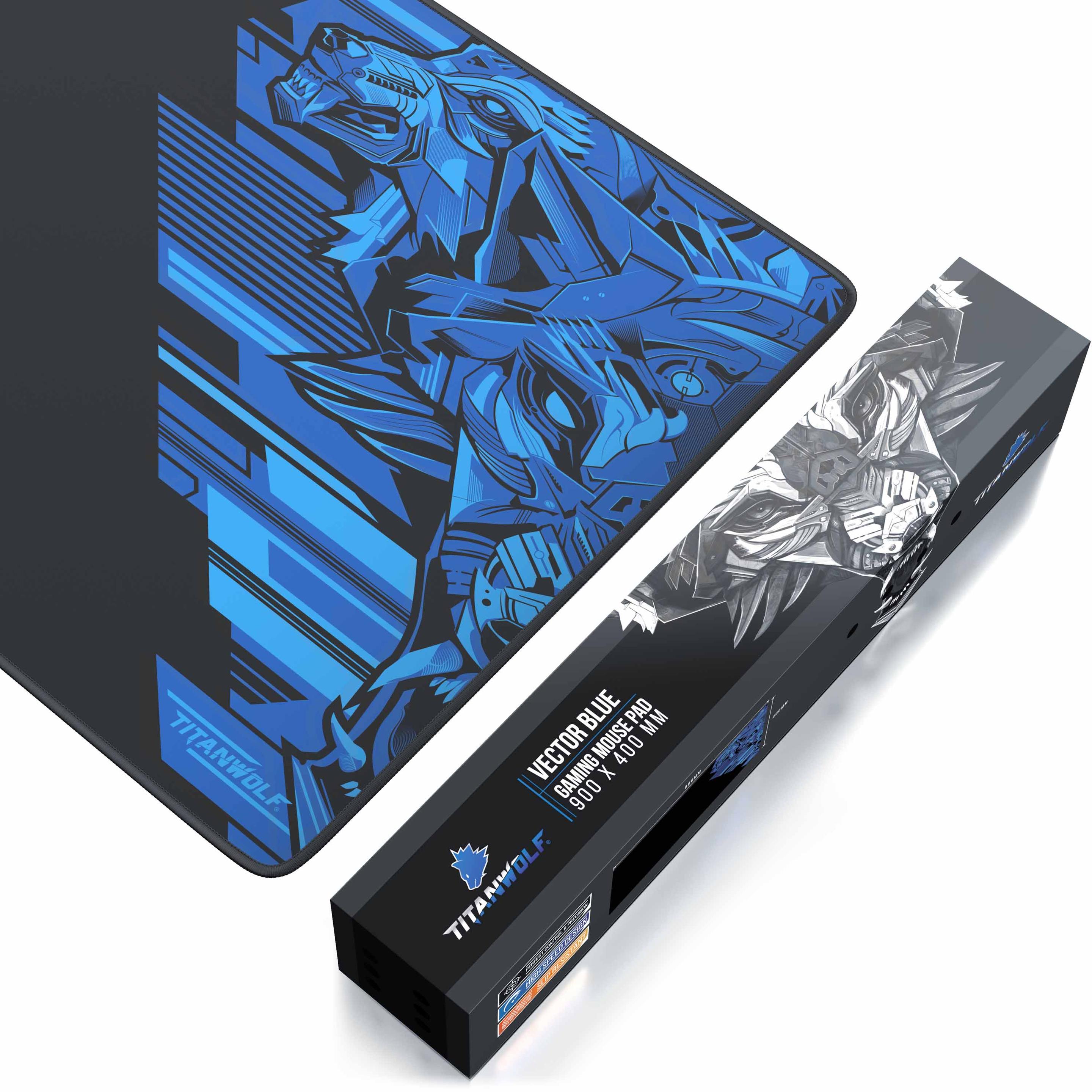 Thumbnail - Titanwolf Gaming Mauspad XXL, glattes Stoffgewebe, Speed Mausmatte 900 x 400mm grosse Fläche, Vector Blau (XXL), Mausmat...