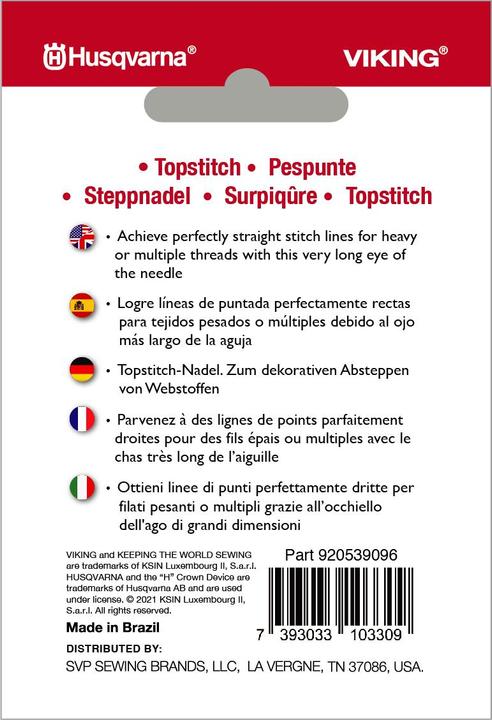 Actual product image Husqvarna Topstitch needle 90/14, 5 needles