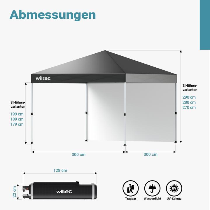 Actual product image Wiltec Faltpavillon 3x3m grau Räder Gartenpavillon Partyzelt Pavillon Camping (300 cm, 300 cm)