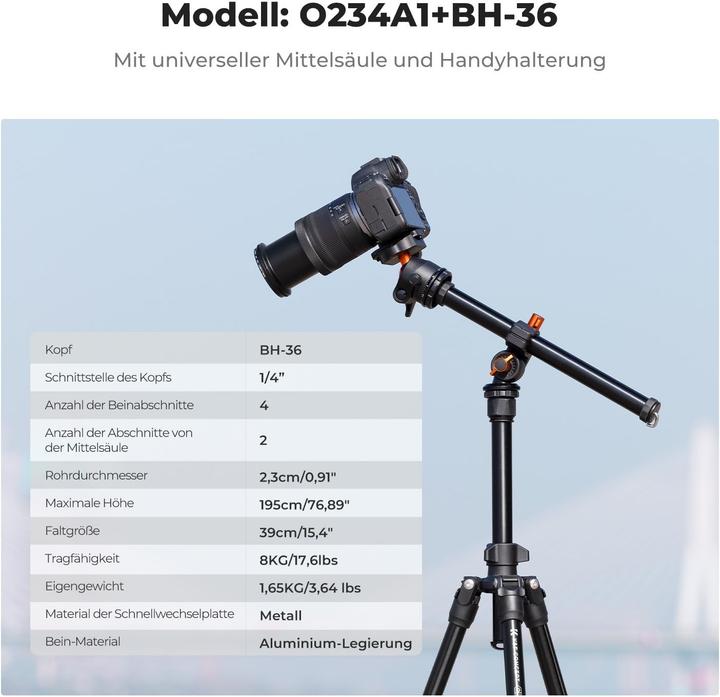 Actual product image K&F Concept Tripod with Diaphragm Arm (Metal)