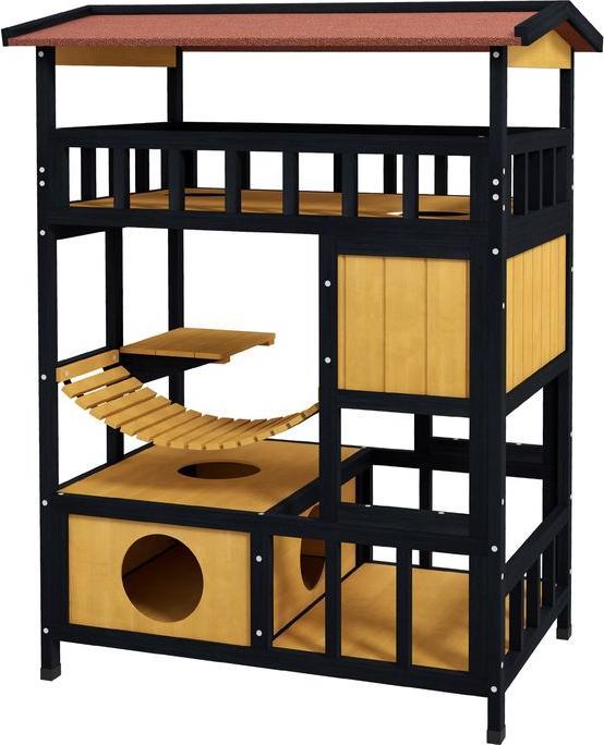 Produktbild Swisshandel24 Katzenhaus aus Holz Katzenhöhle mit Plattformen, Hängebrück für bis zu 2 Katzen (Katze)