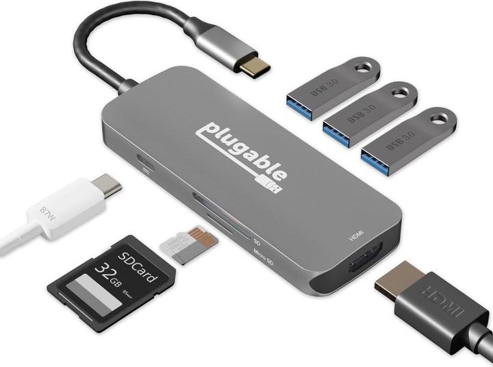 Immagine prodotto Plugable Hub adattatore USB C 7-in-1 (USB-C, 4 Porti)