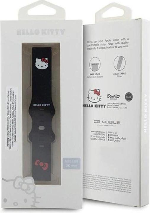 Immagine prodotto Hello Kitty Pasek Uniwersalny HKUWMSCHBLK Testa di gattino in silicone czarny/nero 20mm (20 mm, Acciaio inossidabile, Materiale sintetico, Silicone)