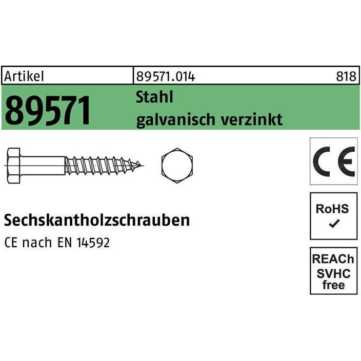 Schrauben, Sechskantholzschraube R 89571 12 x 80 Stahl galvanisch verzinkt (50 Schrauben pro Stück)