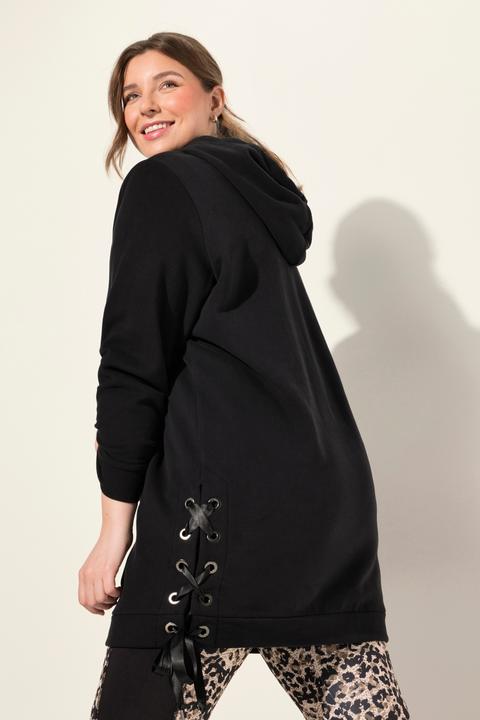 Produktbild Ulla Popken Long-Hoodie, Satinbänder, Kapuze, Langarm (56)