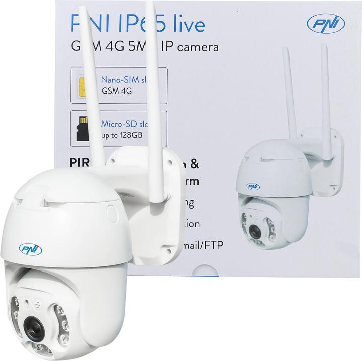 Immagine prodotto PNI Telecamera di videosorveglianza PTZ IP65 live da 5 MP, GSM 4G, slot per scheda micro SD