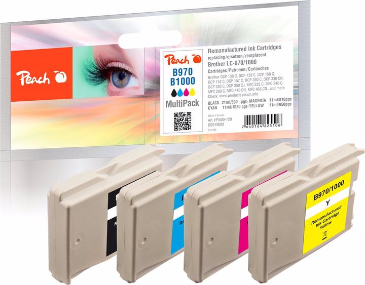 Image du produit Peach Cartouches d'encre économiques, remplissage XL, compatibles avec LC-1000, LC-970 (C, CF, M, Y)