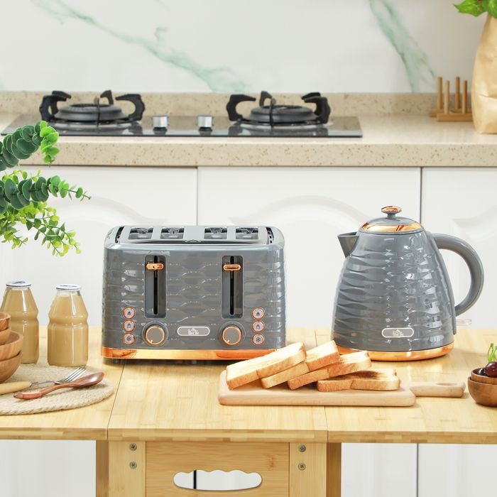 Produktbild Swisshandel24 Wasserkocher Toaster Set mit 1,7L Wasserkocher, 4 Scheiben Toaster Grau (1.70 l)