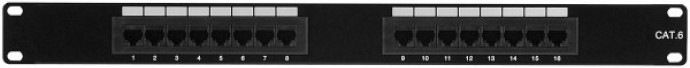 Produktbild Exertis Connect Patchfeld, Cat.6, 16 Port, UTP, 1 HE, 48,30cm (19"), schwarz Cat. 6 Patchfeld mit 16 Ports
