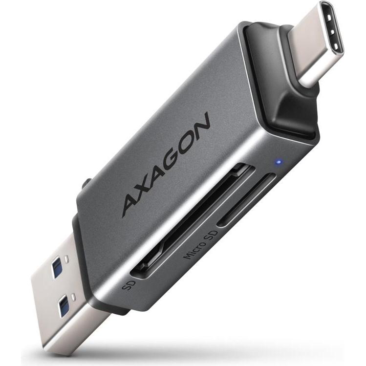 Axagon CRE-DAC External USB 3.2 Gen1 Type-C+Type-A 2-slot SD/microSD (USB 3.0, Type-B), Speicherkartenlesegerät, Grau