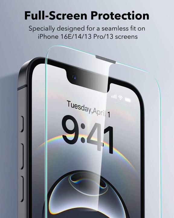 Immagine prodotto ESR Tempered Glass UltraFit (2 pz., Apple iPhone 13, Apple iPhone 13 Pro, Apple iPhone 14, Apple iPhone 16e, Apple iPhone 17e)