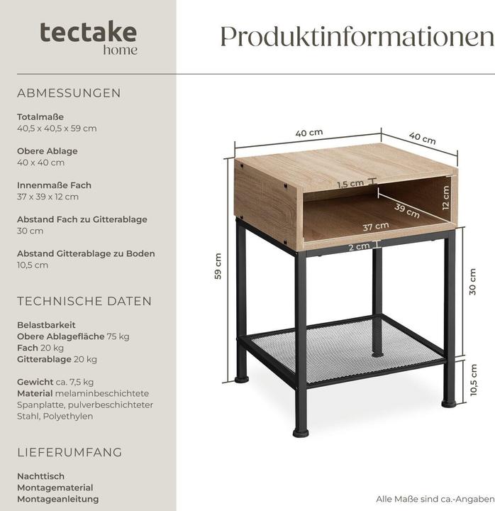 Produktbild tectake Harlow (40.5 x 40.5 x 52.5 cm)