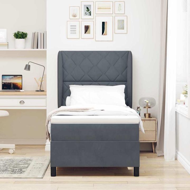 Produktbild vidaXL Boxspringbett Mit Matratze Samt Dunkelgrau