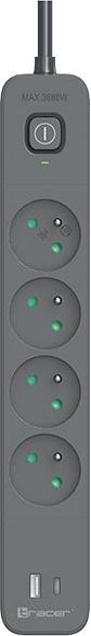 Tracer 47026 Power Line+ 1.5m (4 outlets +1x USB A+ 1x Type C, PD18W) (4x, 1.50 m)