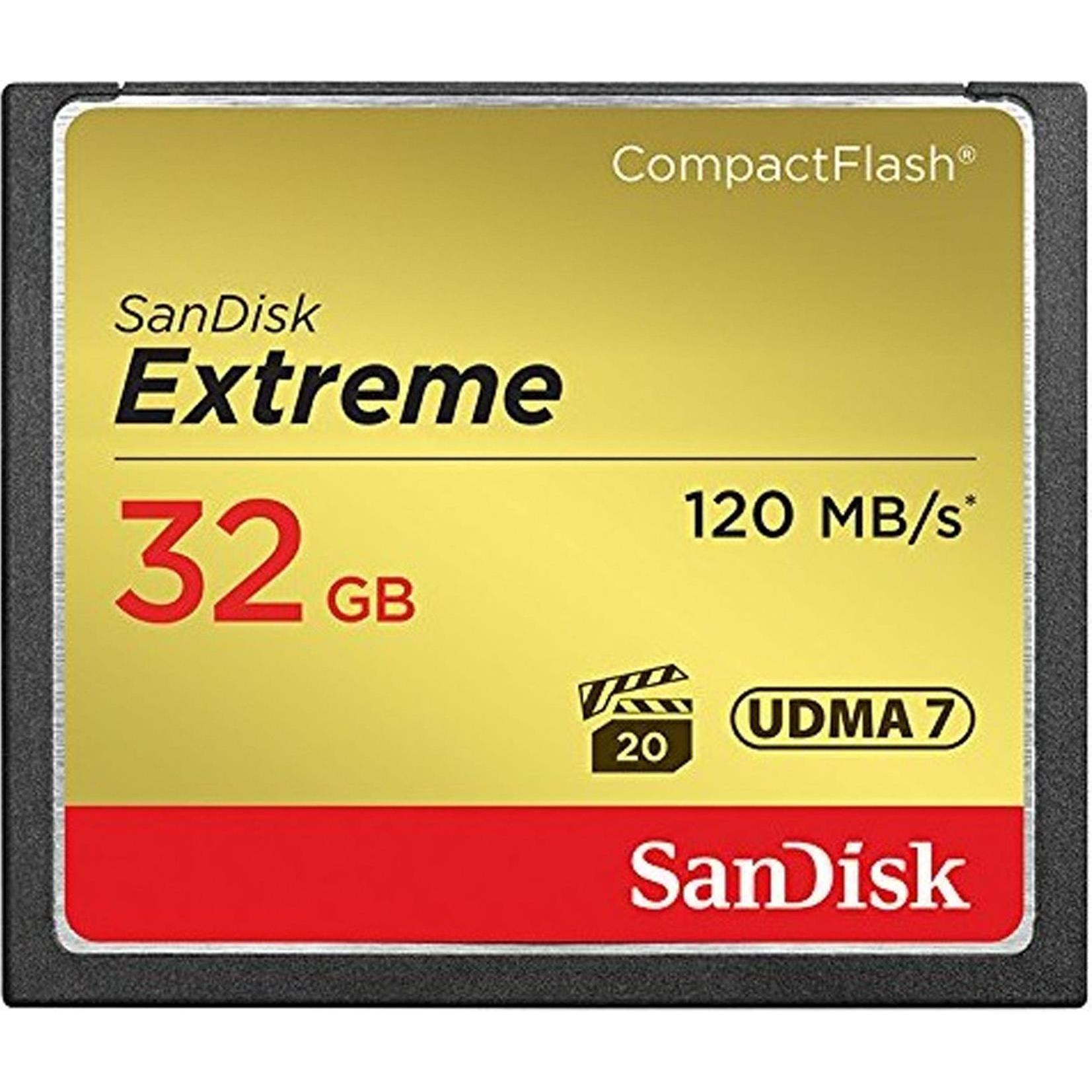 SANDISK Extreme Compact Flash (32 GB, CF), Scheda di memoria, Oro, Nero, Rosso