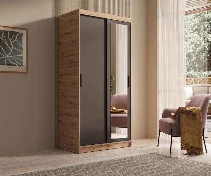 Actual product image ADRK Furniture Sliding-door wardrobe with mirror Hailey 100 (100 x 60 x 205 cm)