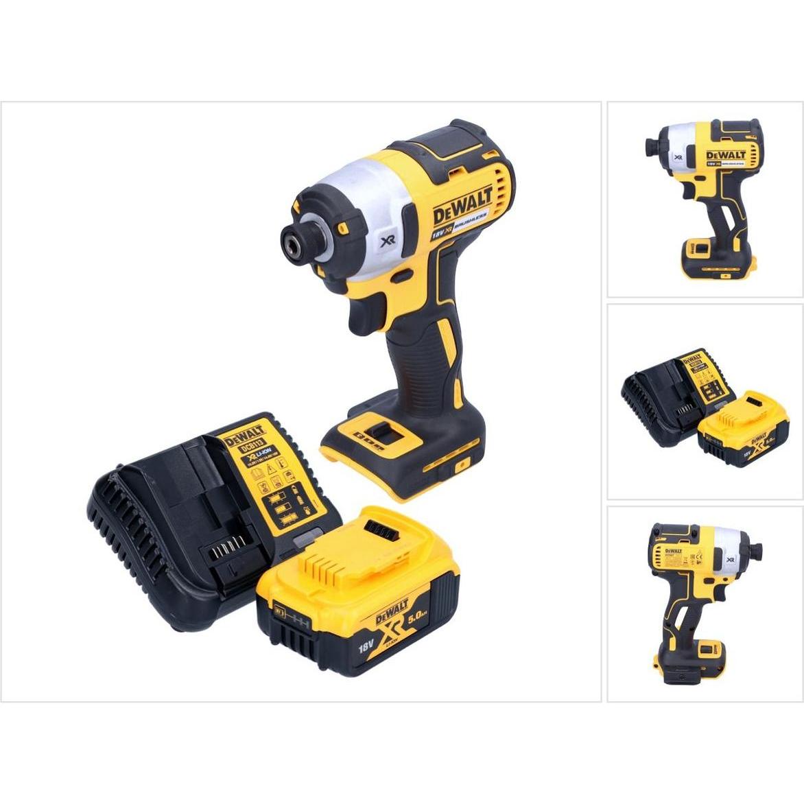 DeWalt, Bohrmaschine + Akkuschrauber, DCF 887 P1 Akku Schlagschrauber 18 V 205 Nm 1/4" Brushless + 1x Akku 5,0 Ah + Lade...