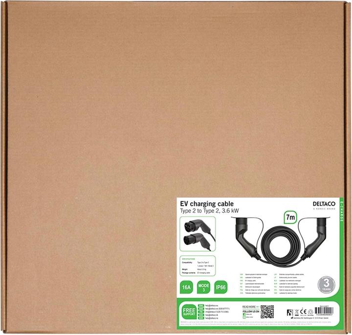 Immagine prodotto Deltaco Cavo di ricarica EV, e-car & ibrido, da Tipo2 a Tipo2, 16 A, 3,6 kW, monofase (Tipo 2, 3.60 kW, 16 A, 7 m)