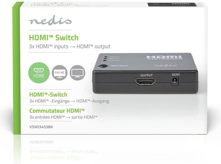 Actual product image Nedis HDMI ™ Switch - 3-Port - 4X HDMI™ Output - 1x HDMI™ Output - 1080p - 3.4 Gbps - ABS - Black
