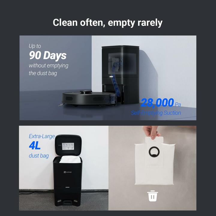 Image du produit EZVIZ 1.Automatic Dustbin Emptying from the Ro (4000 Pa, Torchon d'essuyage)