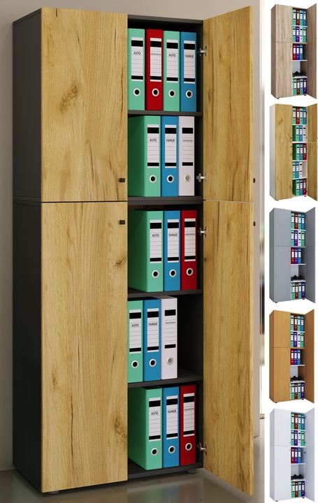 Productafbeelding VCM Kantoorkast Archiefkast Lona 5-voudige draaideuren (70 x 40 x 184 cm)