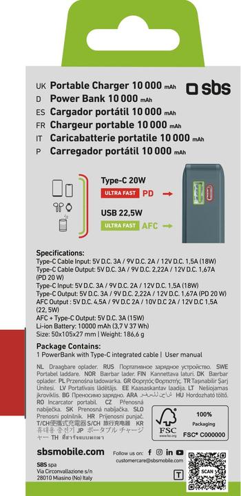 Energy Label SBS TTBB10000LCDTCPD20A (10000 mAh, 20 W)