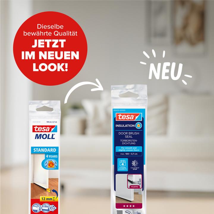 Produktbild tesa tesamoll STANDARD Türdichtschiene, selbstklebende Türdichtung für glatte Böden (0.10 kg, Weiss)