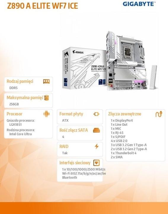 Produktbild Gigabyte Z890 AORUS Elite WIFI7 ICE (LGA 1851, Intel Z890, ATX)