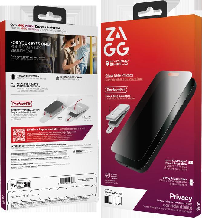 Actual product image Zagg InvisibleShield Glass Elite Privacy Screen Protector For Apple iPhone 17 (1 pcs., Apple iPhone 17)